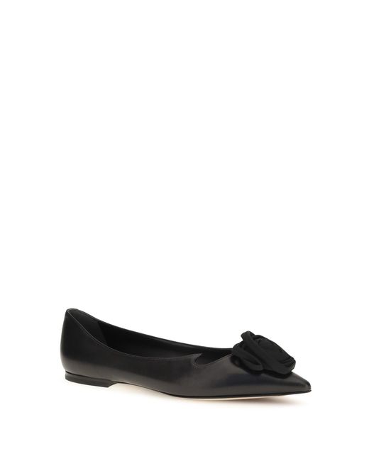 Roger Vivier Black Suede Rose Vivier Ballerinas
