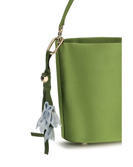 Self-Portrait Green Satin Bucket Bag