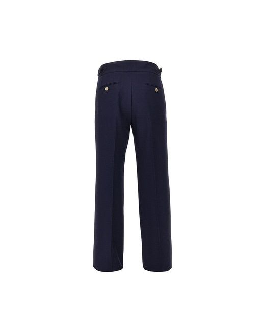 Dolce & Gabbana Blue Dolce&Gabbana Wool Pants With Waist Straps for men