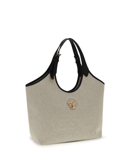Versace Gray Tote Fabric Calf Leather