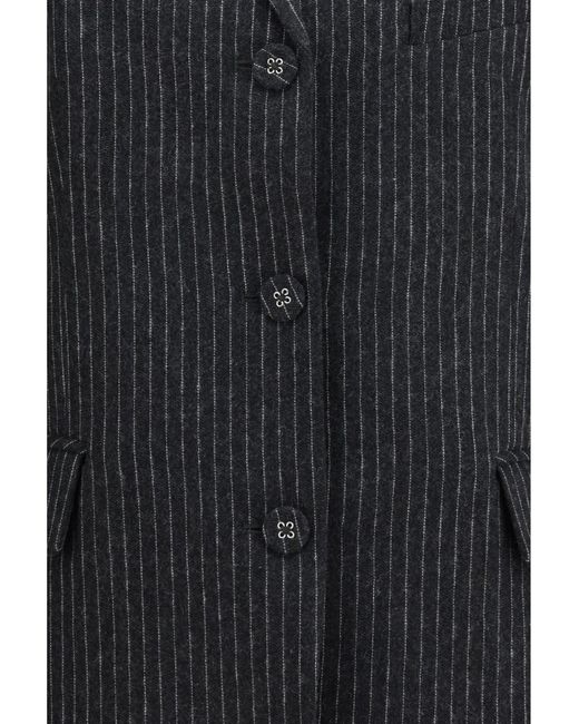 Ganni Black Pinstripe Wool Blazer Phantom