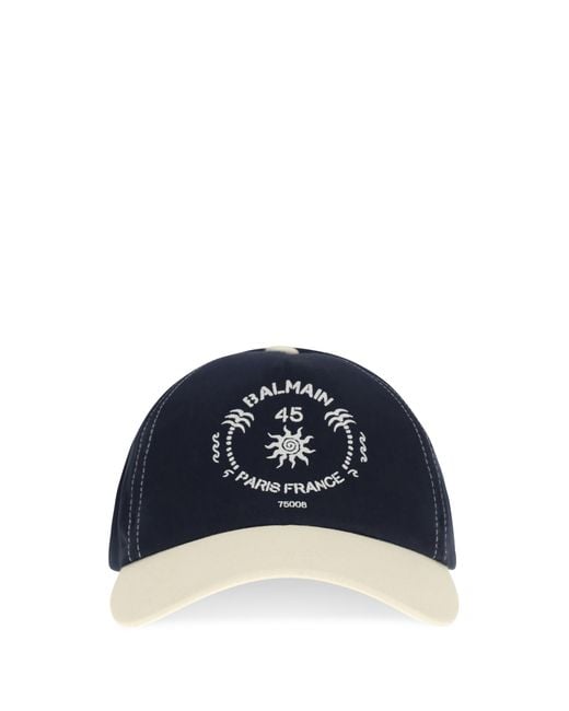 Balmain Blue Cotton Cap (baseball Hat) for men