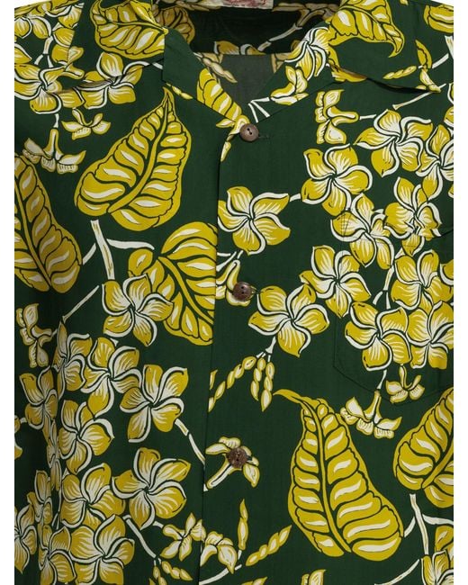 Sun Surf Green Plumeria Blossoms Casual Shirt for men