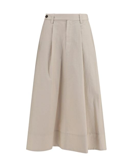 Brunello Cucinelli White Cotton Poplin Skirt With Monili Detail