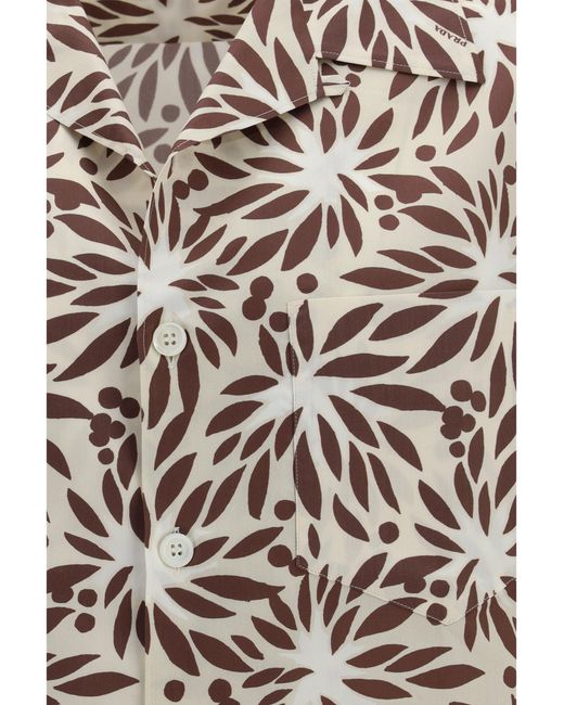 Prada Brown Printed Cotton Bowling Shirt for men