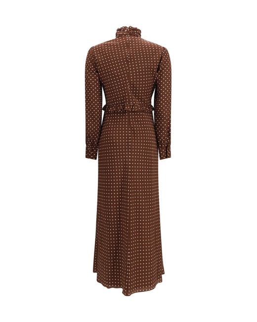 Alessandra Rich Brown Polka Dot Silk Crãªpe De Chine Midi Dress With Bow