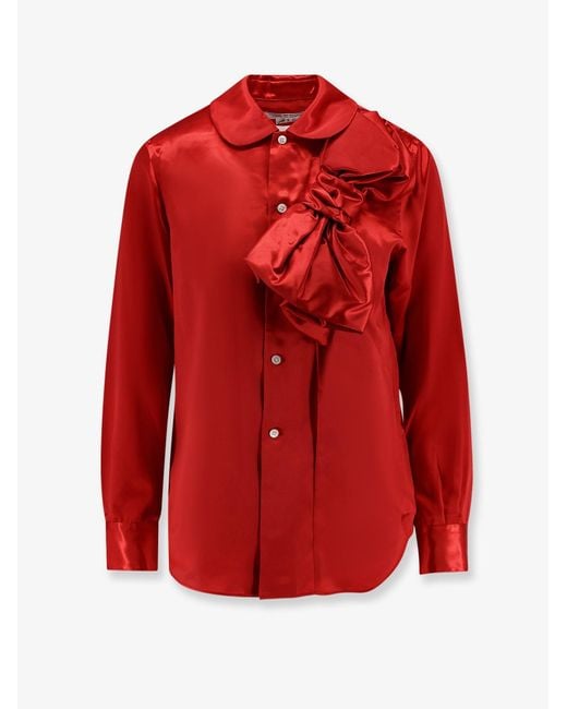 Women's Red Satin Shirt With Maxi Bow