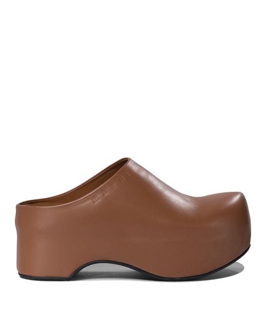 Marni Brown Leather Slides Chunky