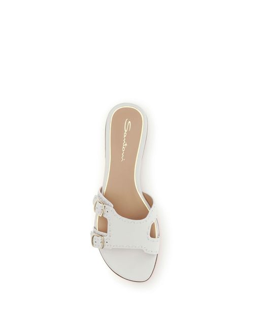 Santoni White Low Leather Sandals
