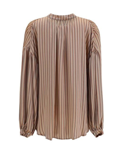 Kristina Ti Brown Silk Blend Striped Shirt Nude