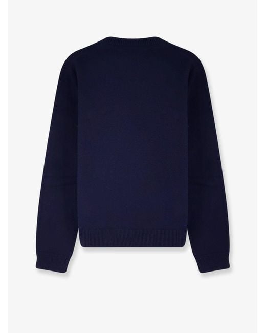Gucci Blue Wool Sweater With Frontal Embroidered Logo for men