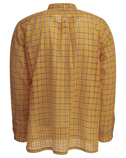 Beams Plus Brown Open Db Nylon Airy Plaid Nylon Casual Shirt