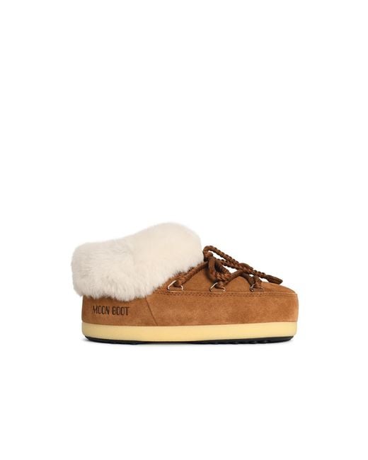 Moonboot White 'Evx' Cognac Suede Slippers