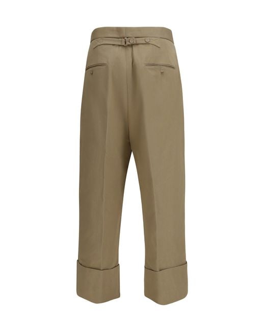 Thom Browne Green Cotton Gabardine Pants With Double Pleats for men