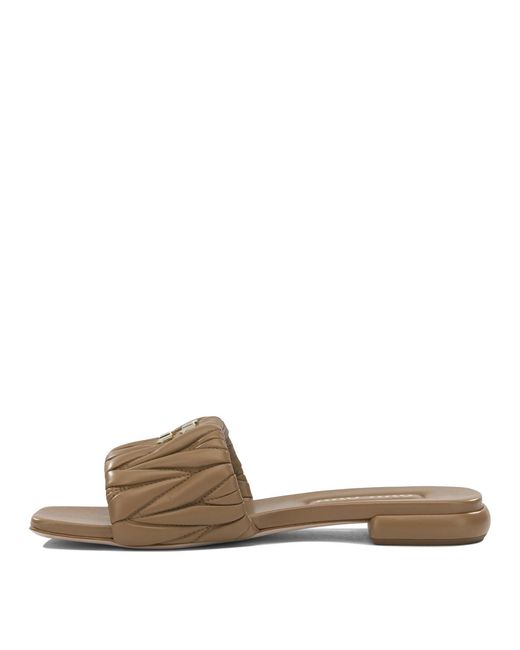 Miu Miu Brown Matelassé Leather Slides