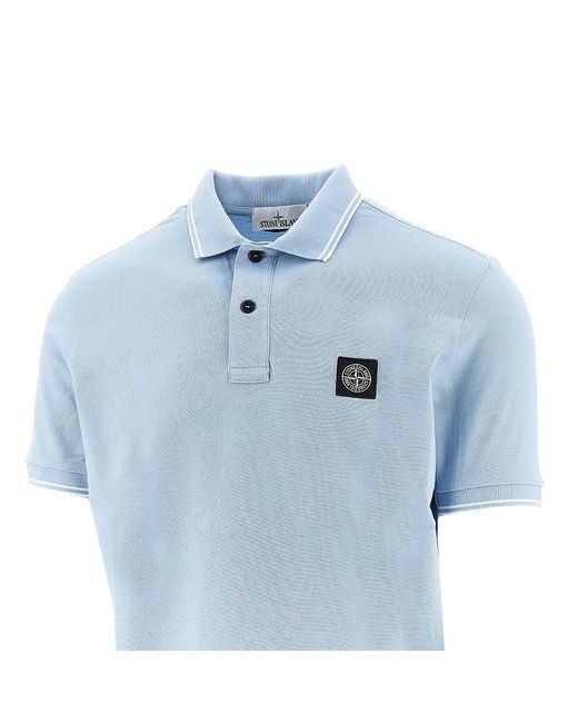 Stone Island Blue Stretch Piquet Polo Shirt for men