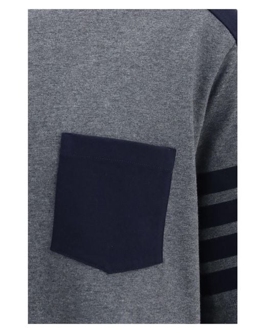 Thom Browne Blue Colorblock T-Shirt With 4-Bar Detail for men