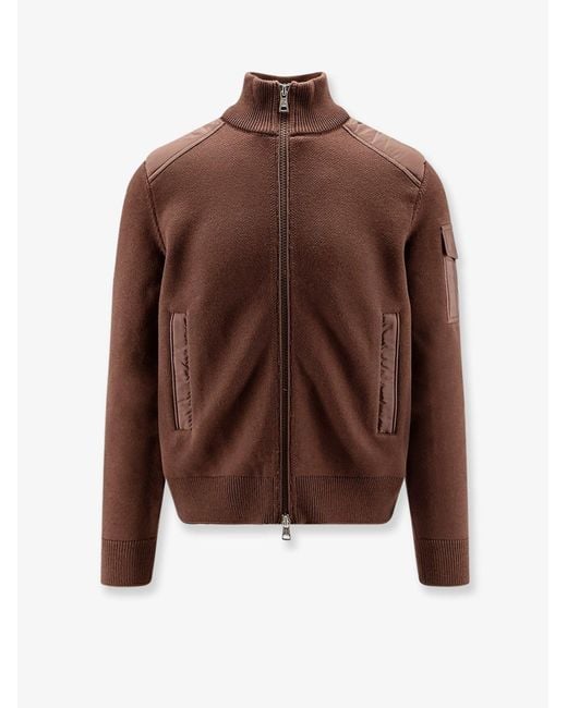 Moncler Brown Virgin Wool Cardigan With Logo Patch for men