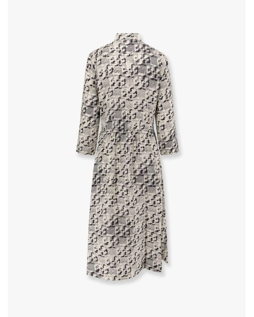 Tory Burch White Silk Dress With Pixelated Logo Print