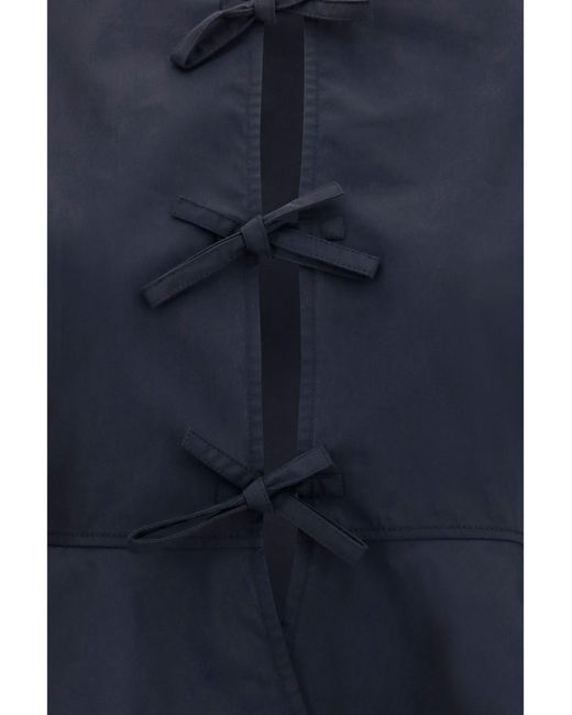 Ganni Blue Cotton Poplin Blouse With Bows