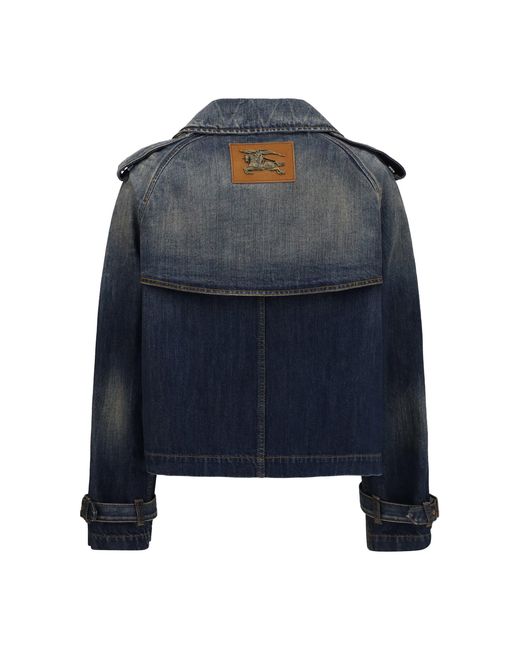 Burberry Blue Cropped Double-Breasted Denim Jacket