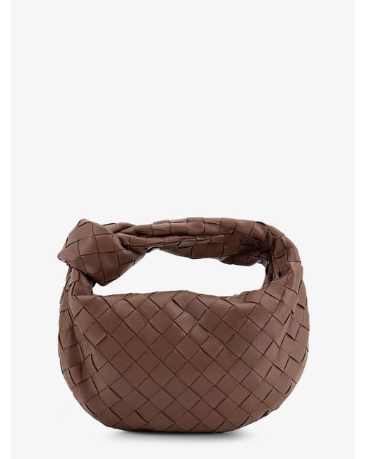 Bottega Veneta Brown Mini Jodie Leather Handbag With Intrecciato Pattern