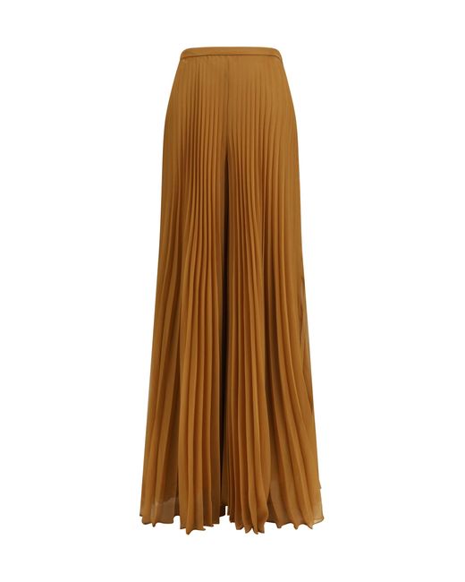 Max Mara Brown Pleated Wide-Leg Trousers Grembo