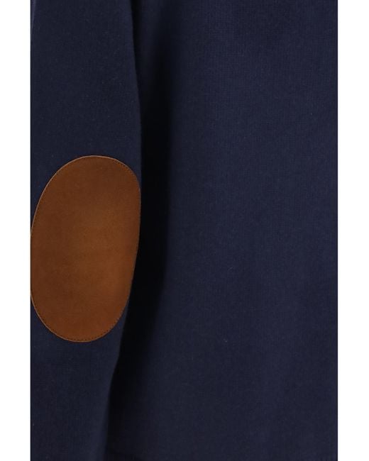 Prada Blue Crewneck Sweater With Suede Elbow Patches