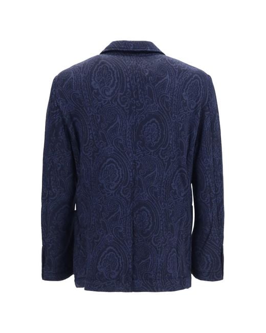 Etro Blue Single-Breasted Arnica Jacquard Wool-Blend Jacket for men