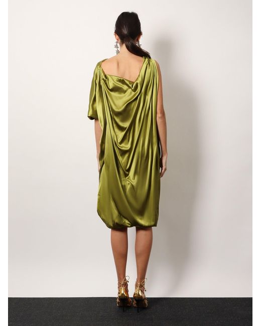 Dries Van Noten Green Dalant Silk Dress With Lateral Knot