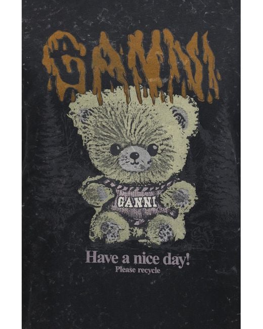 Ganni Black Isoli Forest Teddy Sweatshirt Phantom
