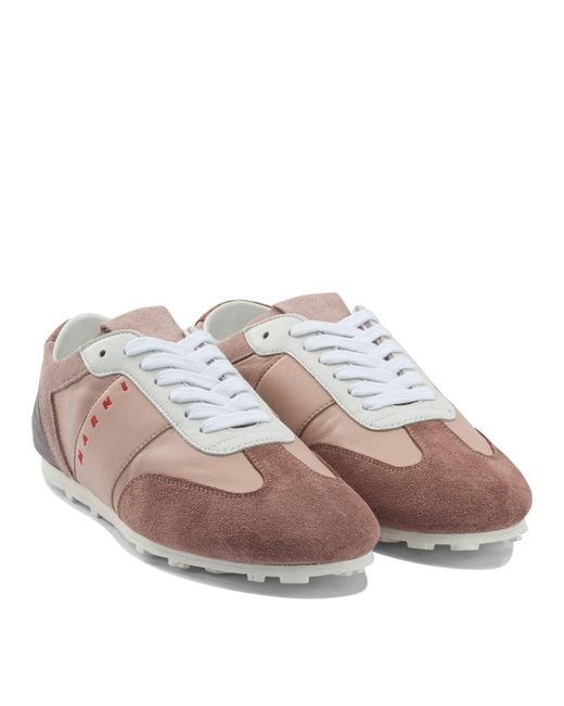 Marni Brown Leather Sneaker With Logo