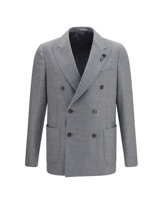 Lardini Gray Double-Breasted Wool-Blend Jacket for men