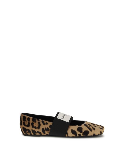 Givenchy White Leopard Print Sliced Square Ballerinas