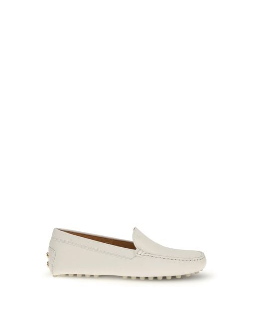 Tod's White Leather Gommino Loafers