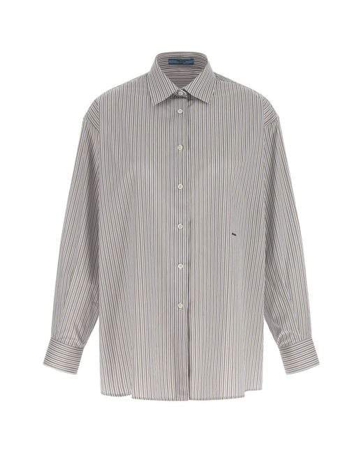 Prada Gray Cotton Striped Shirt for men