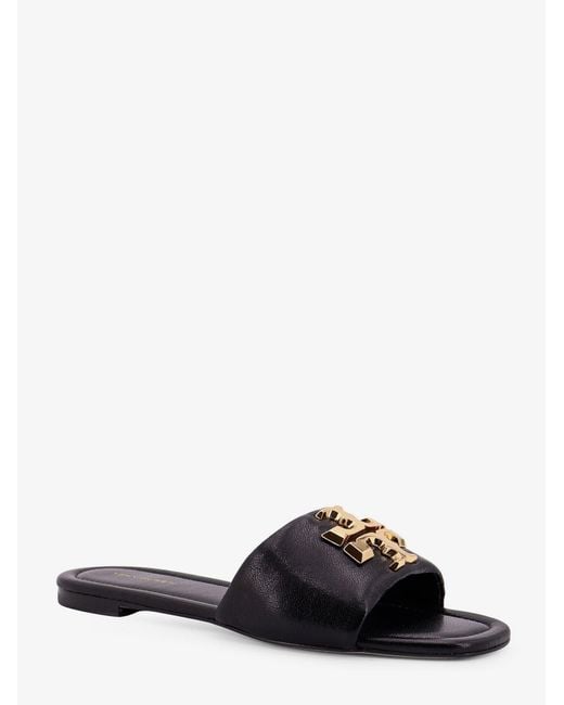 Tory Burch Black Eleanor Leather Flat Sandals