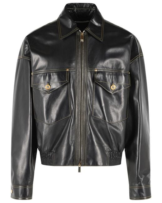 Versace Black Leather Jacket for men