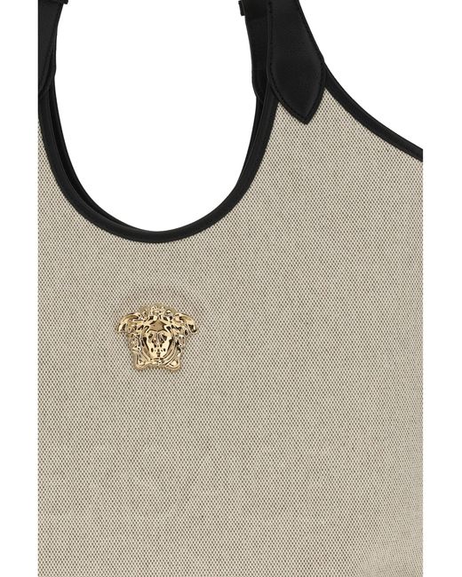 Versace Gray Tote Fabric Calf Leather