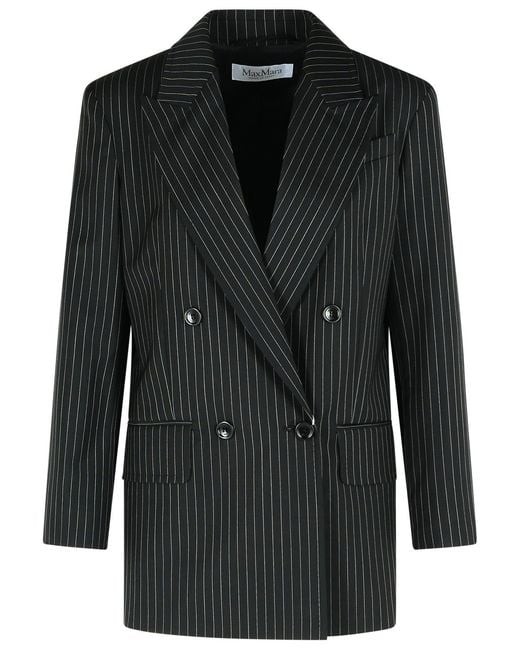 Max Mara Black Mattia' Pinstriped Virgin Wool Blazer