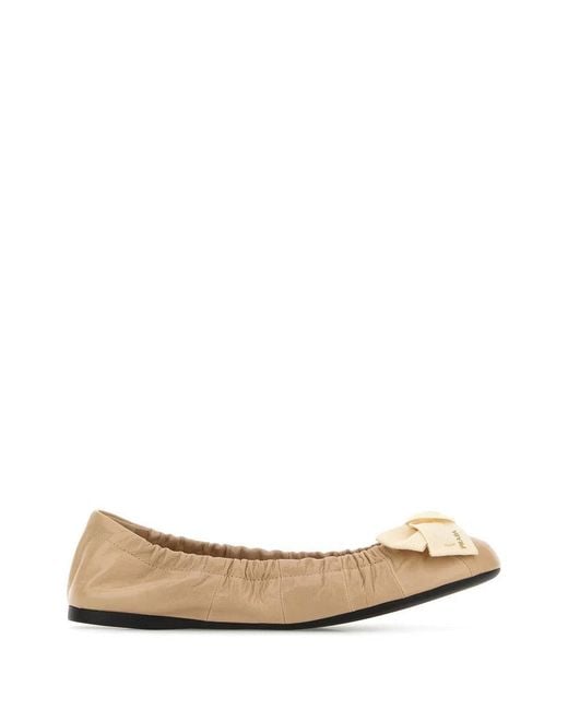 Prada Natural Leather Ballets Flat With Bow