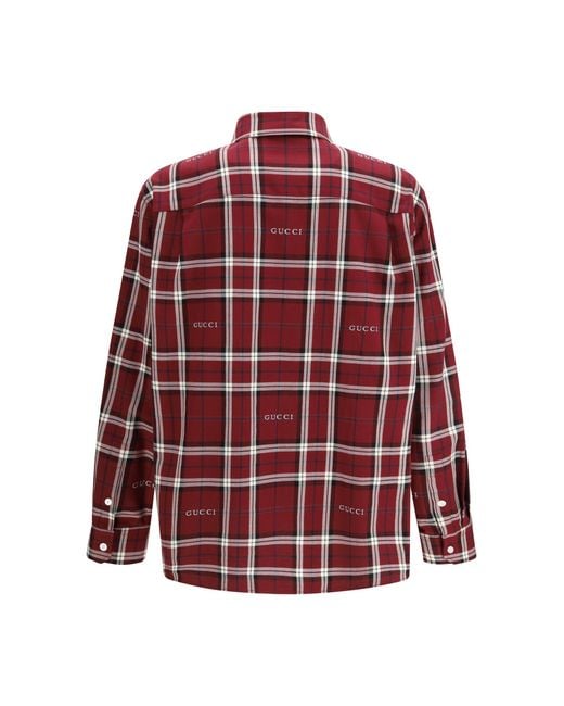 Gucci Red Multicolour Tartan Cotton Jacquard Shirt for men