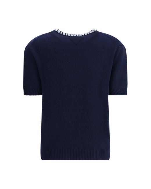 Prada Blue Wool And Cashmere Crew-Neck Sweater