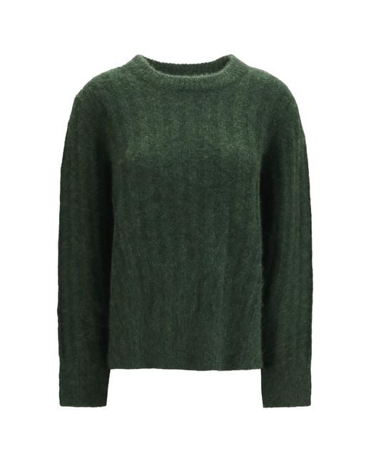Allude Green Cashmere And Silk Crewneck Sweater