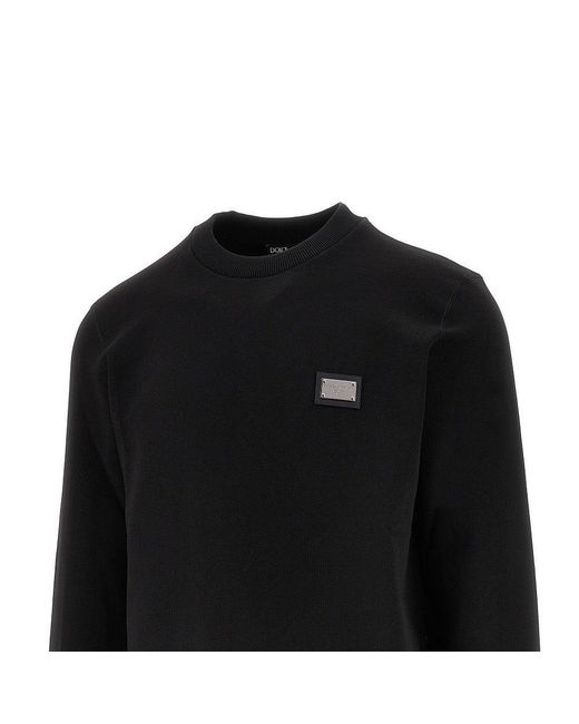 Dolce & Gabbana Black Logo Plate Crewneck Sweatshirt for men