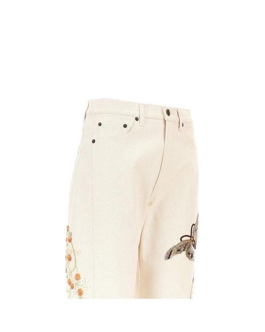 LaDoubleJ Natural Embroidered Barrel Jeans