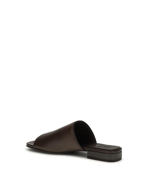Brunello Cucinelli Black Riding Calfskin Sandals With Monili