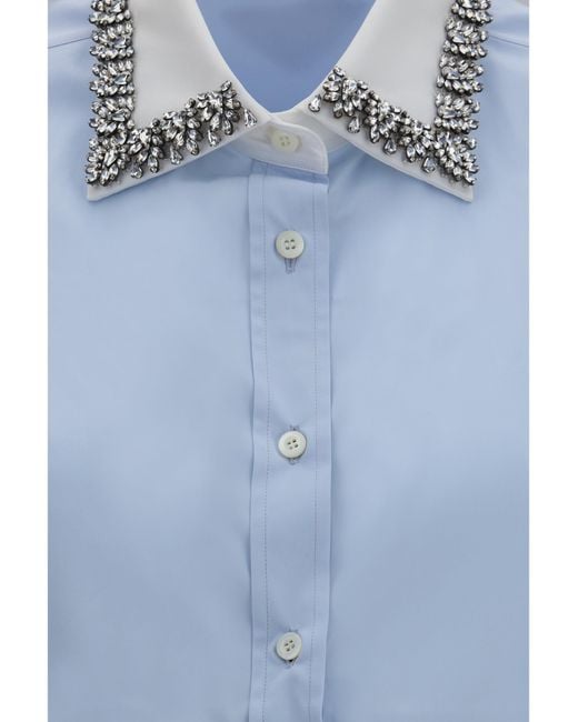 Prada Blue Jewel-Embellished Collar Shirt