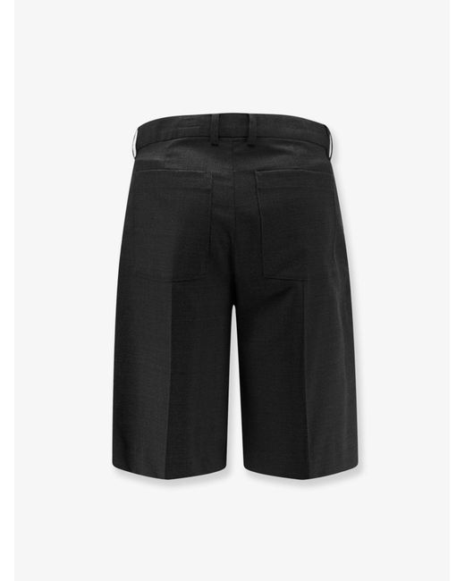 DUNST Black Pleated Bermuda Shorts Wool-Silk for men