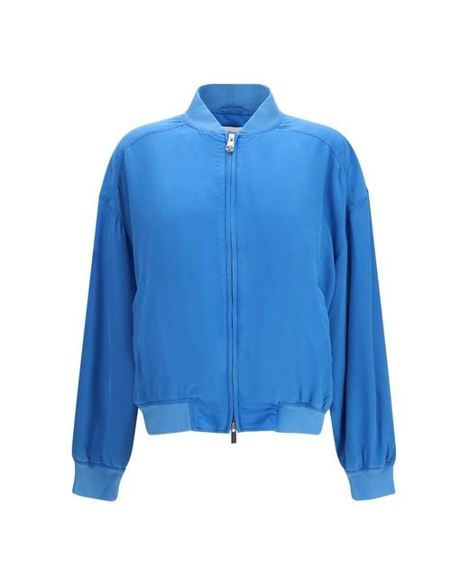 Versace Blue Silk Zipper Jacket